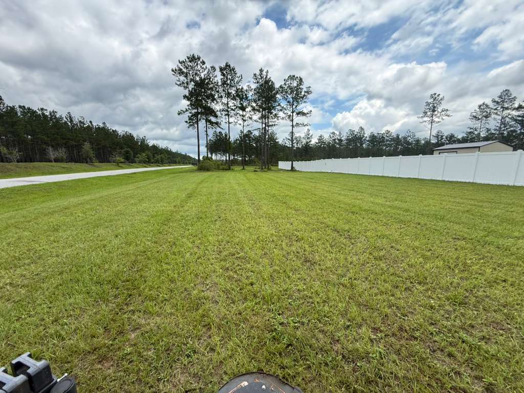 Freshly striped commercial turf lawn along a Jacksonville street